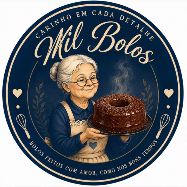 Vovó da Mil Bolos segurando um bolo de chocolate